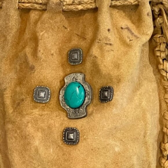 Free People Suede Leather Beaded Fringe Crossbody with Faux Turquoise - Picture 2 of 15